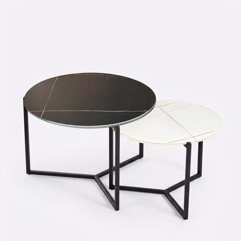 Set 2 Tavolini Rotondi Effetto Marmo Ø60/Ø40cm Soggiorno Salotto Moderno