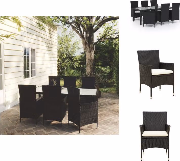 vidaXL set da pranzo da giardino 7 pezzi con cuscini in poly rattan nero - Set di mobili da giardino