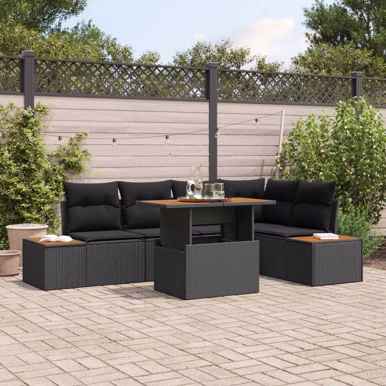 Maison Exclusive - Set da giardino composto da 6 pezzi, divano in rattan sintetico nero