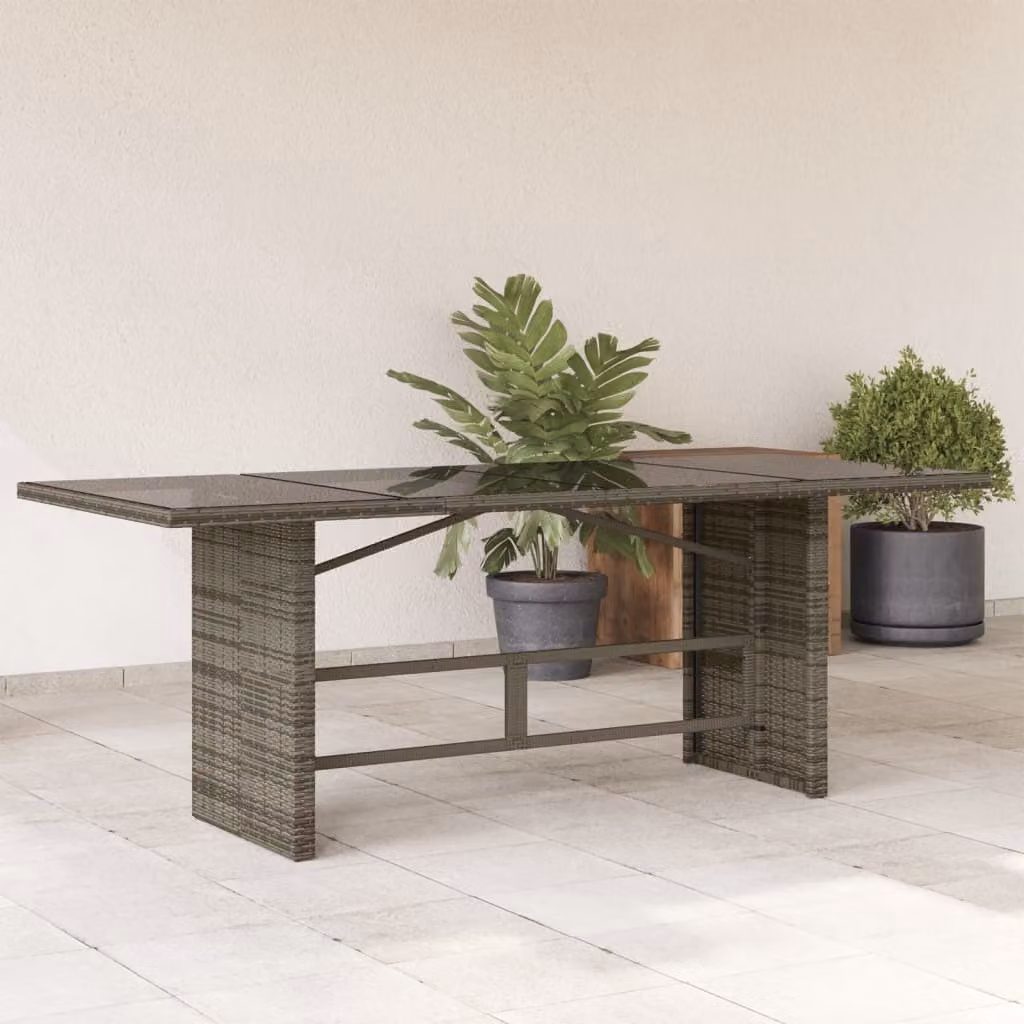 Maison Exclusive - Tavolo da giardino con piano in vetro grigio 190x80x75 cm Poly Rattan
