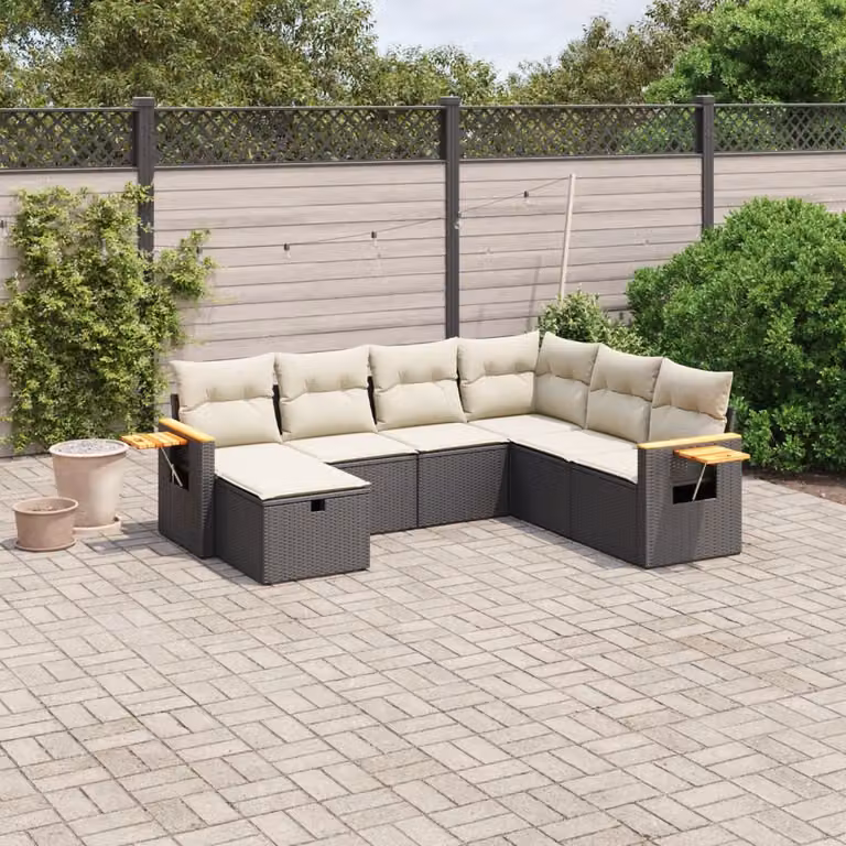 vidaXL Set Divano da Giardino a L con 7 Cuscini, Polyrattan e Acciaio Nero