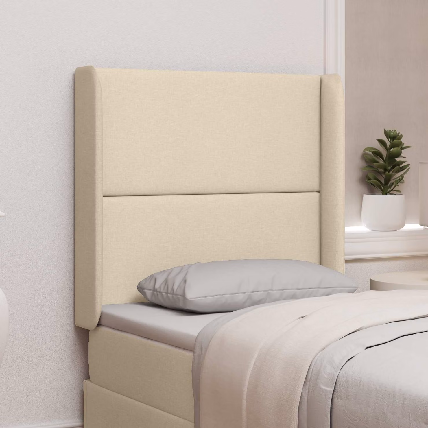 Testata del letto moderna vidaXL in tessuto beige con pannello imbottito e struttura in MDF
