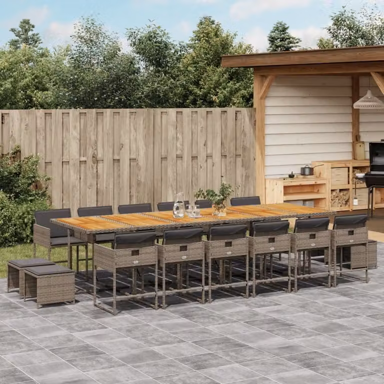 Maison Exclusive - Set da Pranzo da Giardino 17pz con Cuscini Grigio in Polyrattan