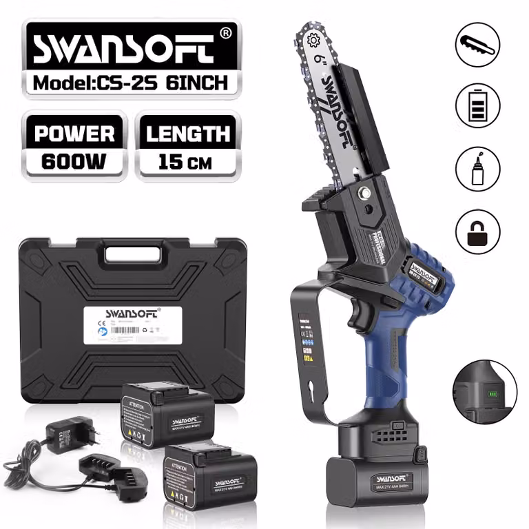 Troncatrice elettrica - 6 pollici - 600 W - Batteria da 21 V - Per lavorazione del legno