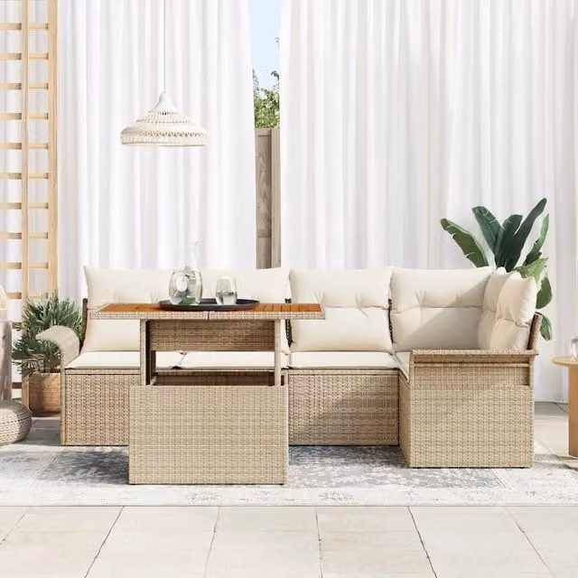 Set Divano da Giardino 6 pz Beige Poly Rattan 3358073