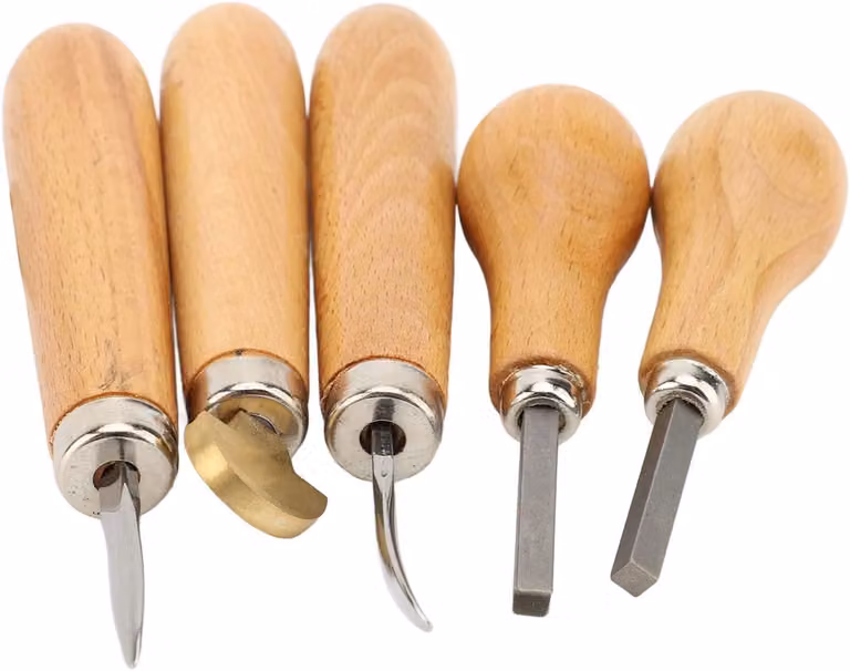 Set di strumenti per la lavorazione della pietra, composto da 5 utensili, ideale per la creazione di gioielli, realizzato in legno di faggio e metallo