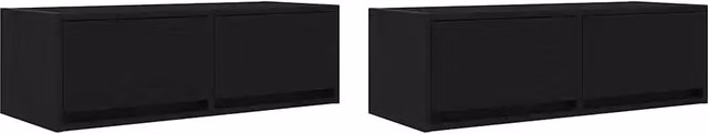 Set di 2 mobili porta TV moderni Design In in legno multistrato nero opaco, sospesi a parete, L: 80 cm, P: 31 cm, H: 25,5 cm