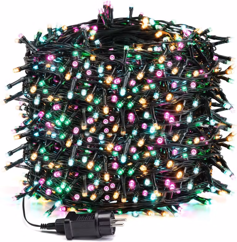 Catena luminosa a LED, 100 metri, 1000 LED, multicolore, grado di protezione IP44, 8 modalità