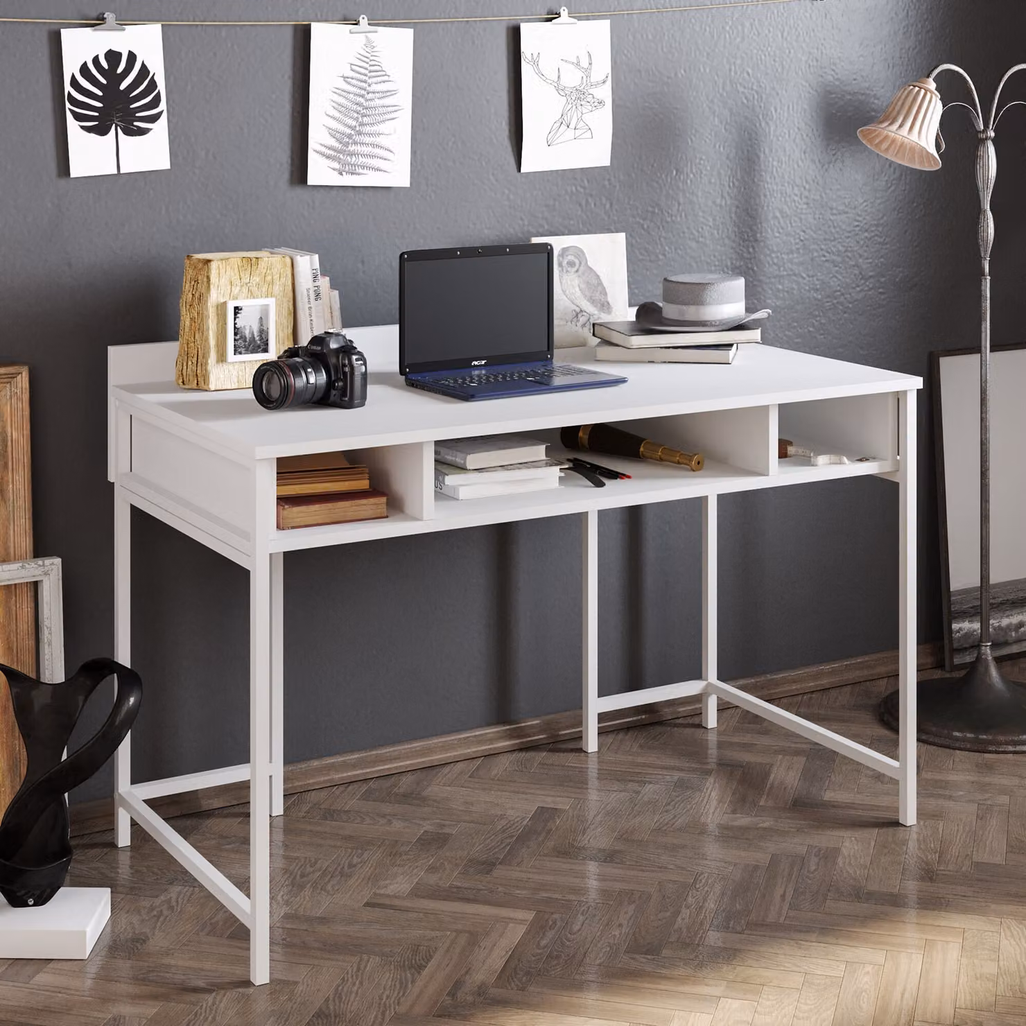 Skye Decor, Tumata - Bianco, Scrivania, Bianco, 100% PANNELLI DI PARTICELLE RIVESTITI IN MELAMMINA, 119,5 x 62 x 65,2 cm