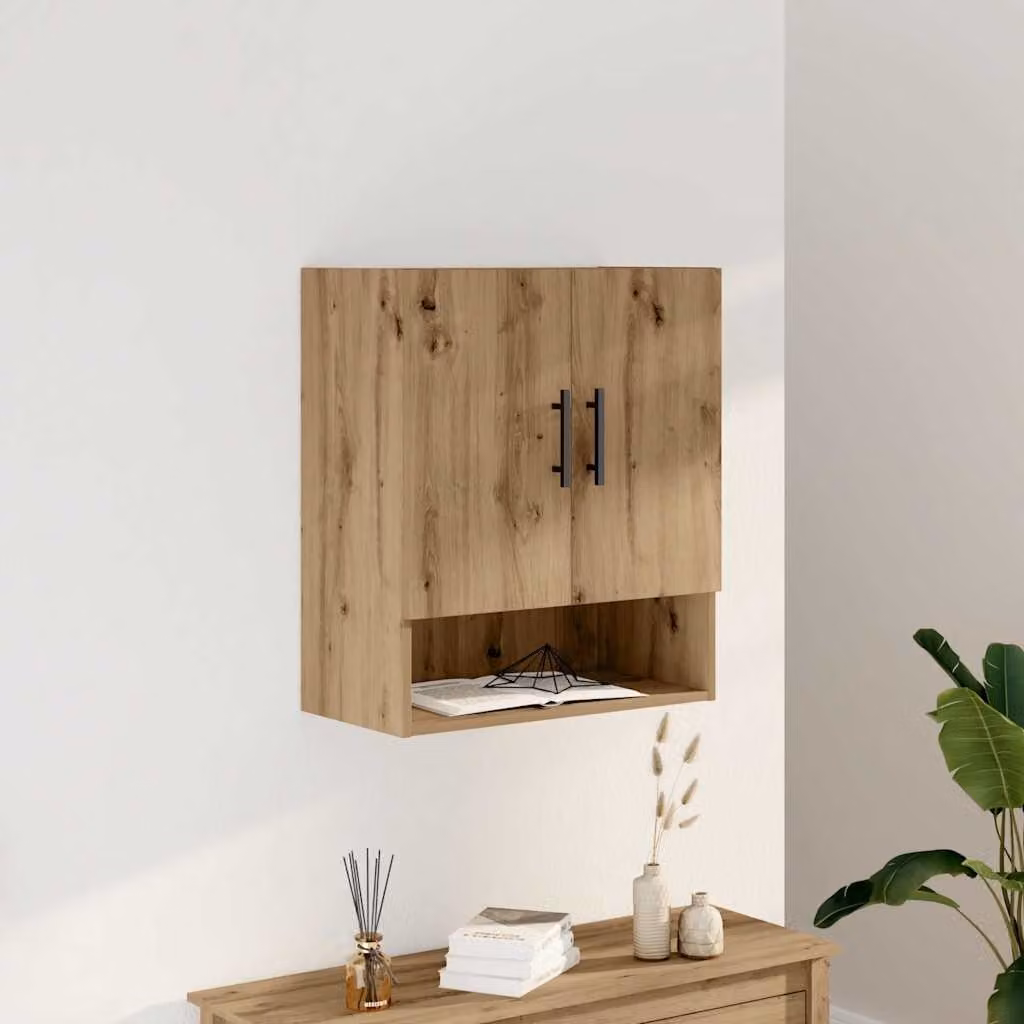 Armadietto a muro vidaXL in legno rovere marrone con ante a battente e ripiani interni L/P/H: 60 x 31 x 70 cm
