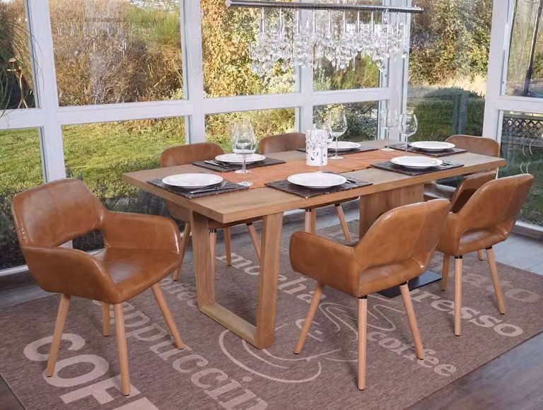 set di 6 sedie per sala da pranzo HWC-A50 II, sedia da cucina, design retrò anni '50 ~ ecopelle, Similcuoio scamosciata, gambe chiare