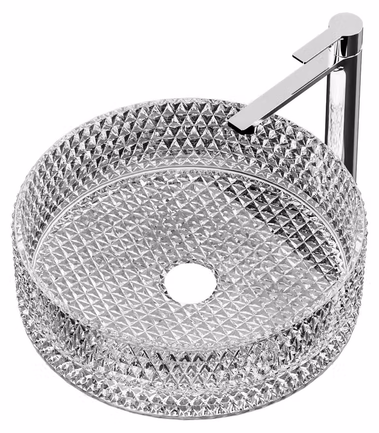 EMKE, lavello per stoviglie in vetro, forma rotonda, 36 x 36 x 11,2 cm, trasparente