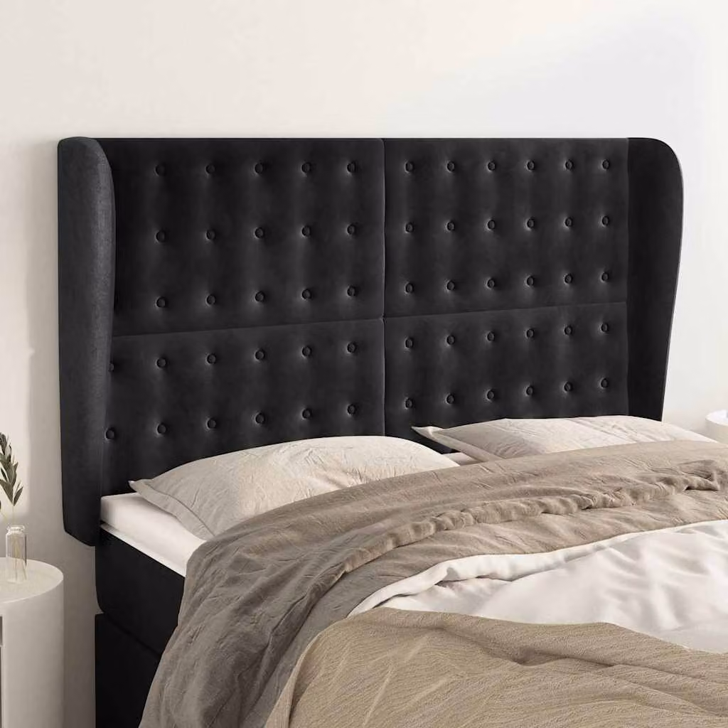 Testiera ad orecchio vidaXL in velluto nero L: 147 cm, P: 23 cm, H: 118/128 cm