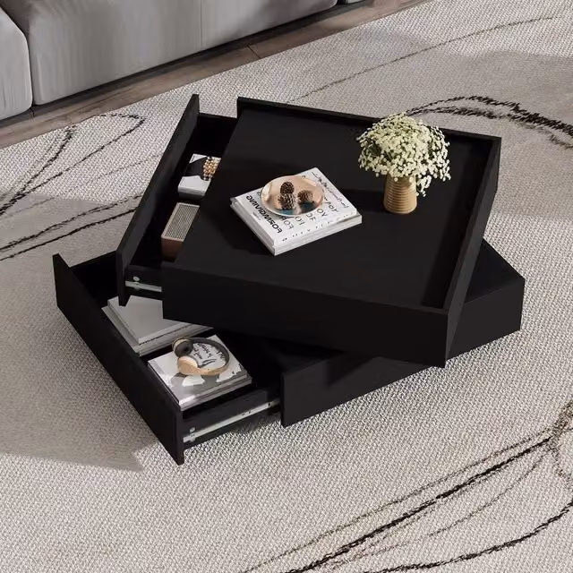 Tavolino da caff¨¨ per salotto ¨C Minimal ¨C nero struttura metallica 2 ripiani 60x60x38 cm