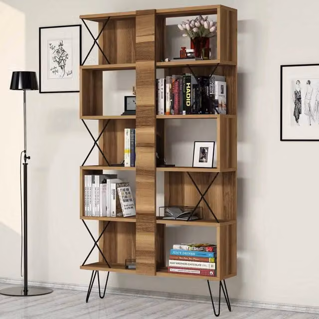 Libreria DMORA Biblioteca Campagna con 10 Ripiani, Marrone Noce, L/P/H: 90 x 22 x 167 cm