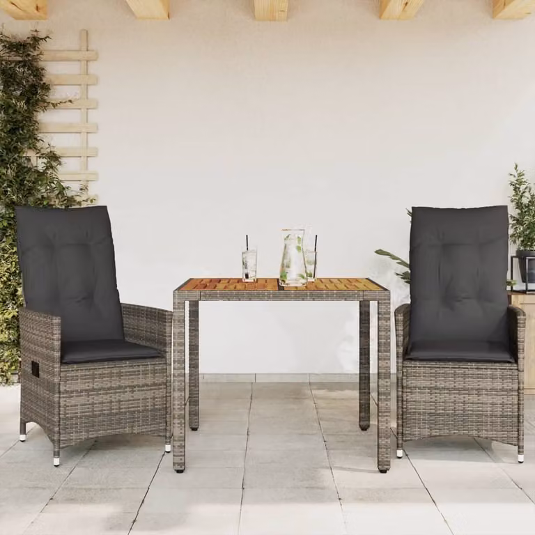 Maison Exclusive - Set da bistrot 3 pezzi con cuscini grigio in polyrattan