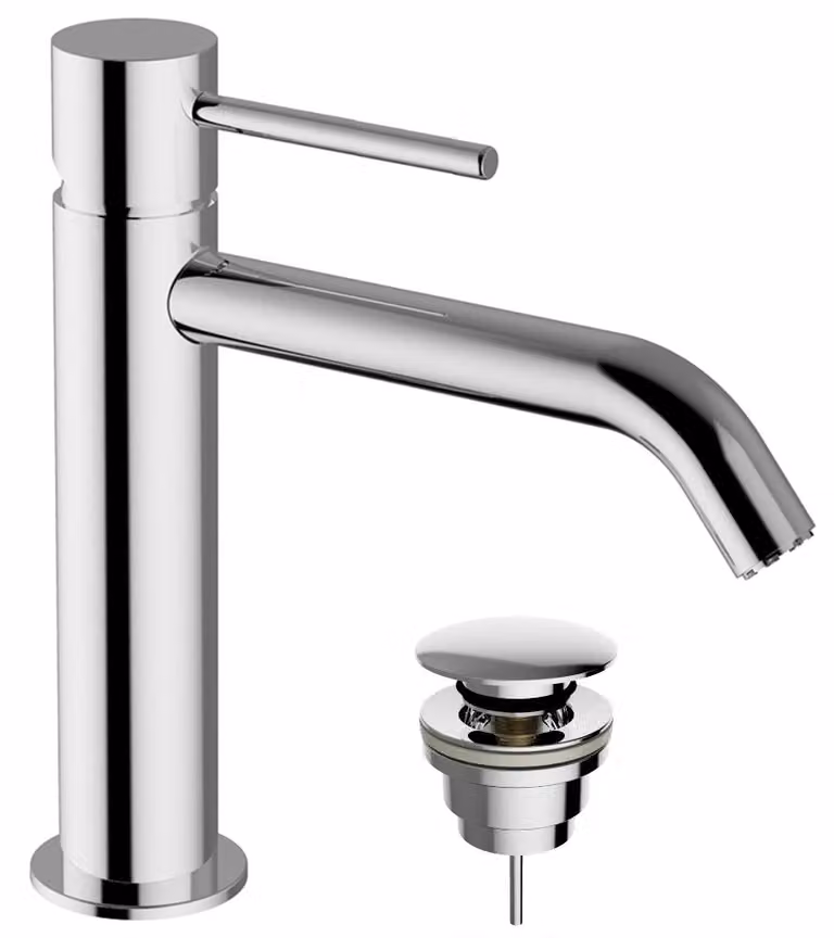 Schläfer 28505012 | Miscelatore Monocomando per Lavabo Bagno Serie Fonte25 con Piletta Click-Clack, 1"1/4, Rubinetto Miscelatore Lavandino Cucina, Cartuccia da Ø 25mm, Finitura Cromo e Argento