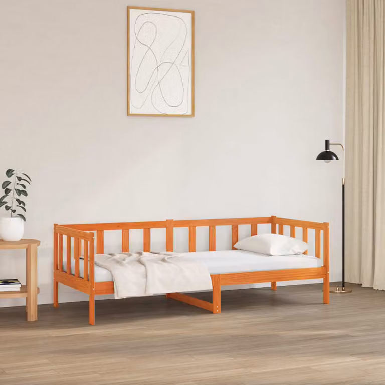Struttura del letto in pino massello vidaXL, colore marrone cerato, L 200 cm x P 80 cm x H 66 cm
