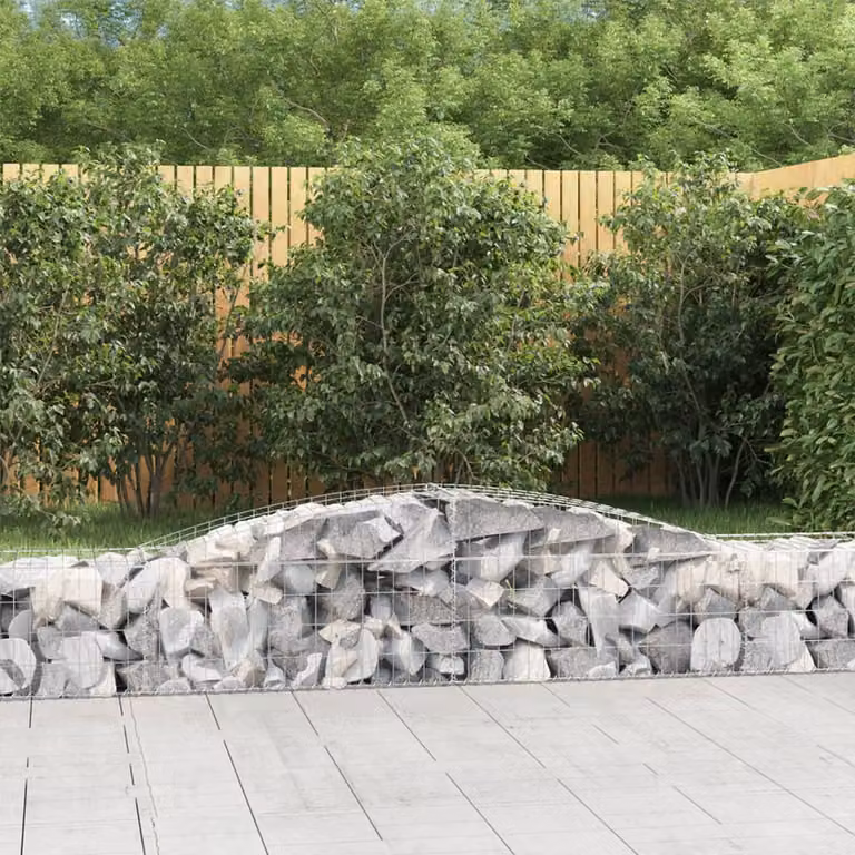 Set di 6 cesti gabbioni ad arco vidaXL in acciaio zincato grigio, L: 400 cm, P: 50 cm, H: 40/60 cm
