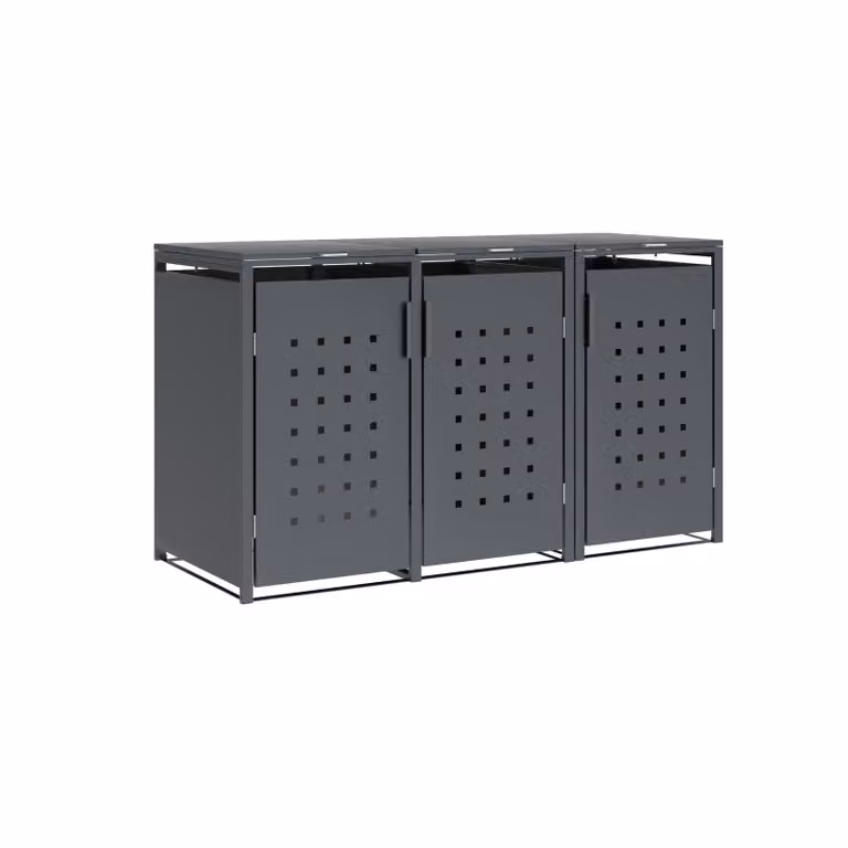 DEGAMO Box per bidoni della spazzatura TRIER 198x80x116 cm per 3 bidoni da 240 litri, acciaio antracite