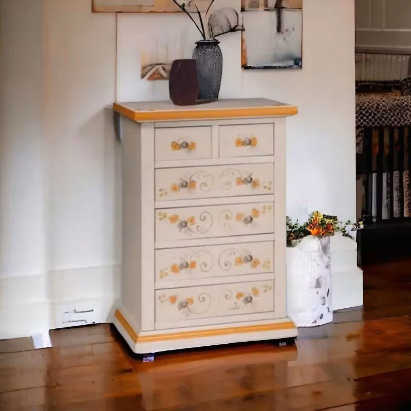 Cassettiera in legno shabby chic con 6 cassetti decorata floral Mobili 2G L: 62 cm, P: 37 cm, H: 93 cm – 2