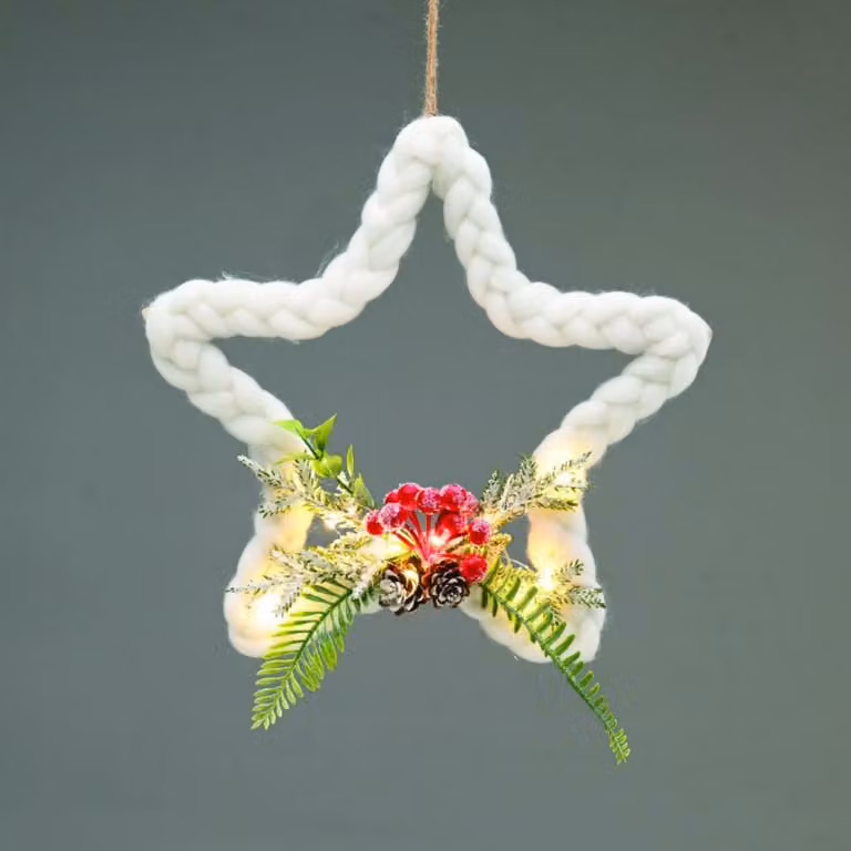 ACA Stella di Natale illuminata da appendere, 10 LED, luce bianca calda, alimentata a batterie (2xAA), lunghezza 30 cm, grado di protezione IP20, cavo da 0,3 m, X05101128