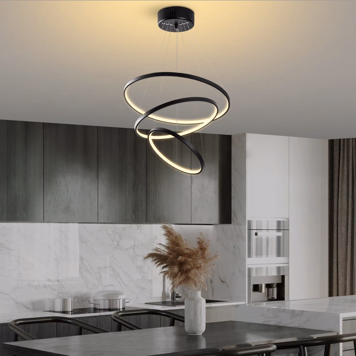 Opviq, Simit - 13697,Lampadario, nero, CORPO IN METALLO, 50 x 50 x 80 cm