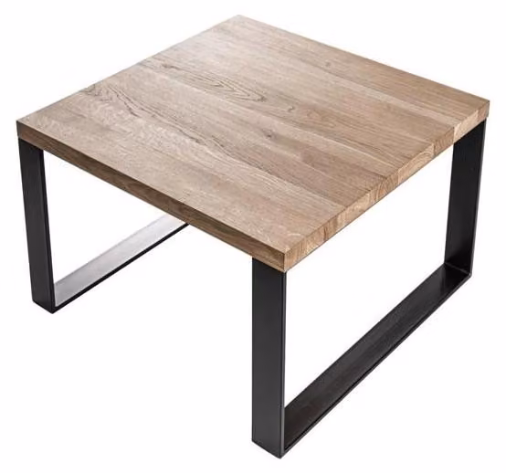 Moderner quadratischer Couchtisch mit Holzplatte und Metallgestell