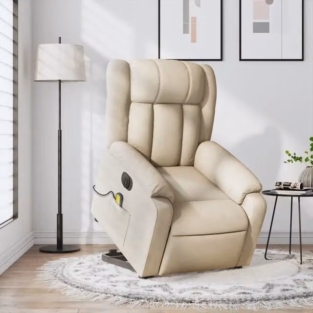 Poltrona Alzapersona Elettrica con Massaggio vidaXL, Colore Beige, in Tessuto e Finta Pelle