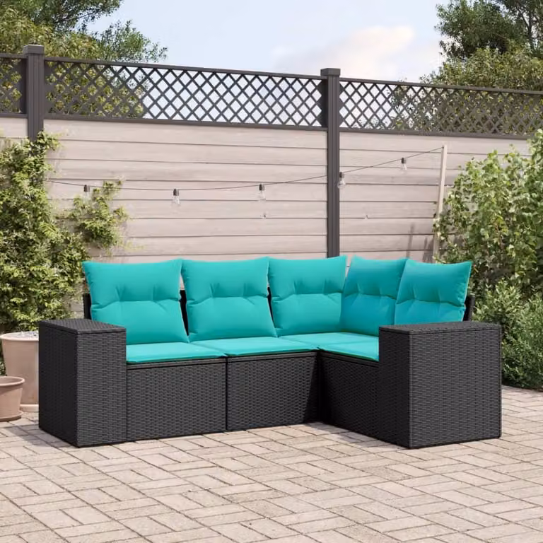 Maison Exclusive - Set divano da giardino a 4 pezzi con cuscini, in polyrattan nero