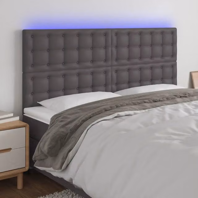 Testiera con LED Design Mania in similpelle grigia con porta USB, L: 180 cm, P: 5 cm, H: 118/128 cm – 1