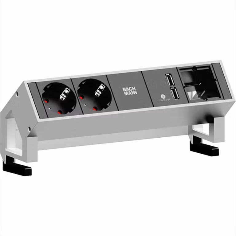 BACHMANN DESK2 2x Schutzkontakt 1x Caricatore USB 1x ABD GST18, grigio