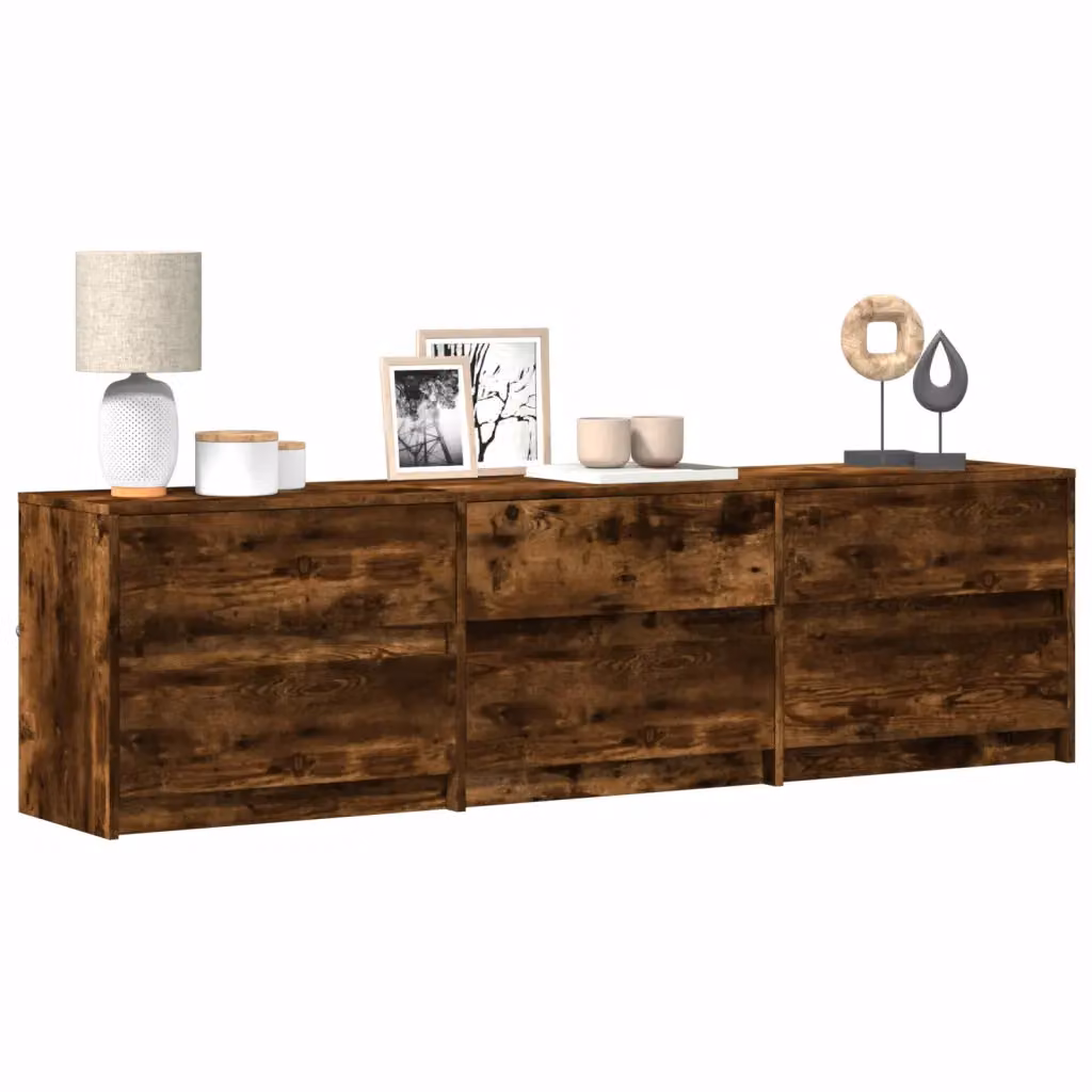 Mobile Porta TV vidaXL con LED integrato in Rovere Fumo, Marrone, L/P/H: 180 x 34 x 50 cm – 1