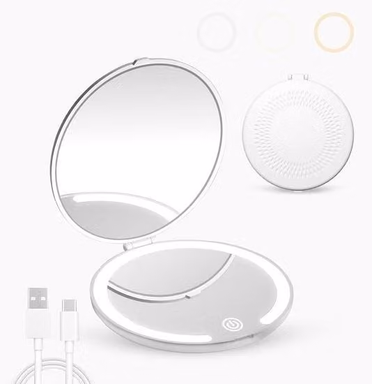 Specchio da trucco LED compatto con ingrandimento 1X e 5X
