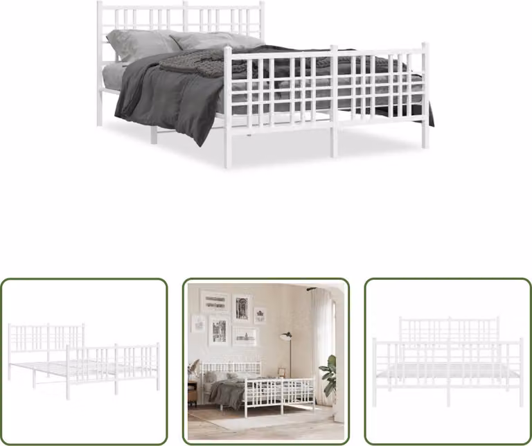 The Living Store Struttura letto con testiera e pediera in metallo bianco 120x190 cm