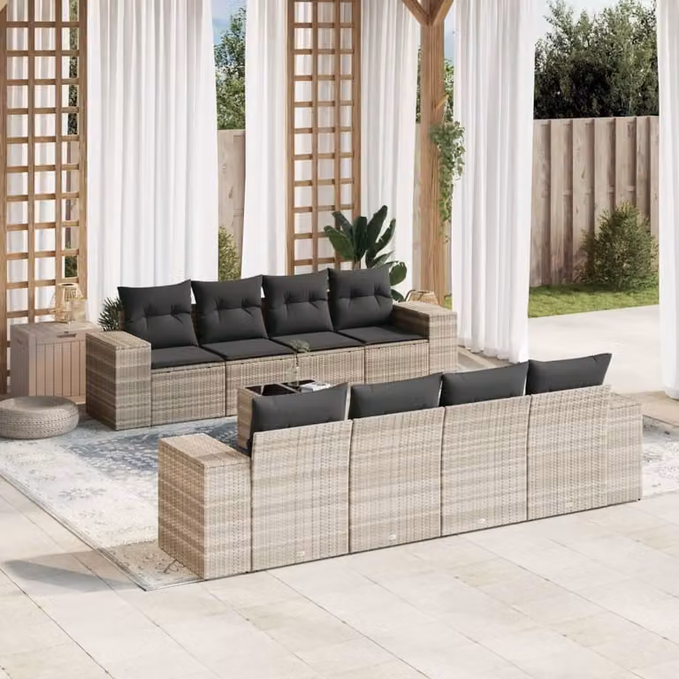 Maison Exclusive - Set Divano da Giardino 9pz con Cuscini Grigio Chiaro Polyrattan
