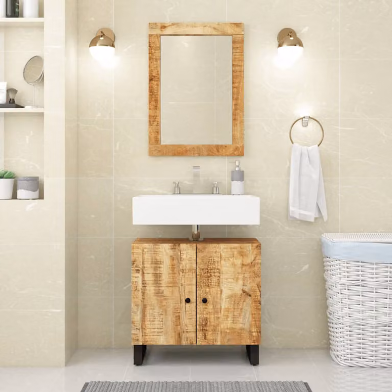 Specchio da parete rettangolare vidaXL in legno massello e vetro, marrone, L: 70 cm, H: 50 cm