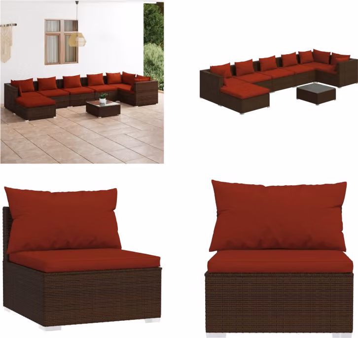 vidaXL set salotto da giardino 8 pezzi con cuscini in rattan marrone - set salotto da giardino - set salotto da giardino - set salotto da patio - set divano da patio