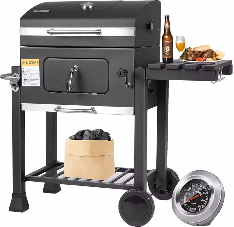 Carrello per barbecue a carbonella, ripiano regolabile, superficie di cottura di 578 pollici quadrati