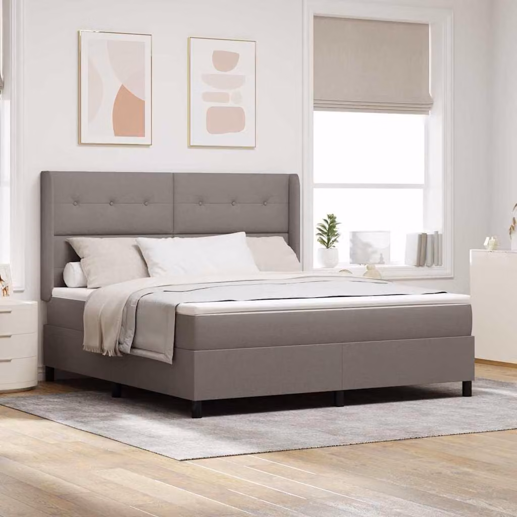 Maison Exclusive - Letto boxspring con cuscini e testiera color taupe, 200 x 180 cm, tessuto