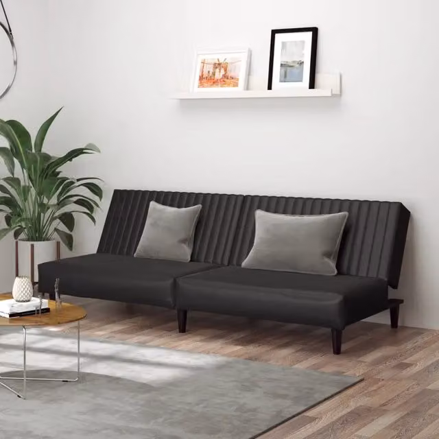 Divano Letto Click-Clack Moderno vidaXL in Similpelle Nero con Funzione Letto e Poggiatesta Regolabile – 1