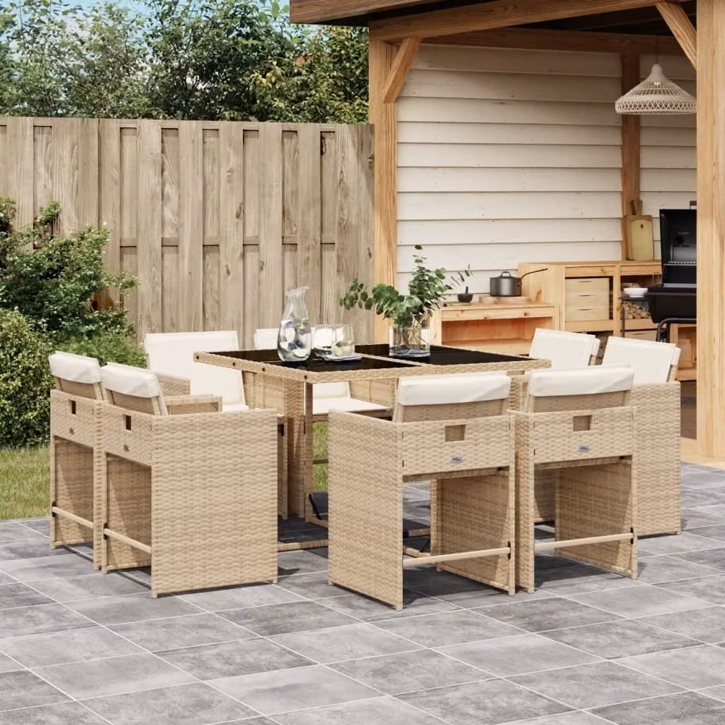 Maison Exclusive - Set da Pranzo da Giardino 9 pz con Cuscini Beige in Polyrattan