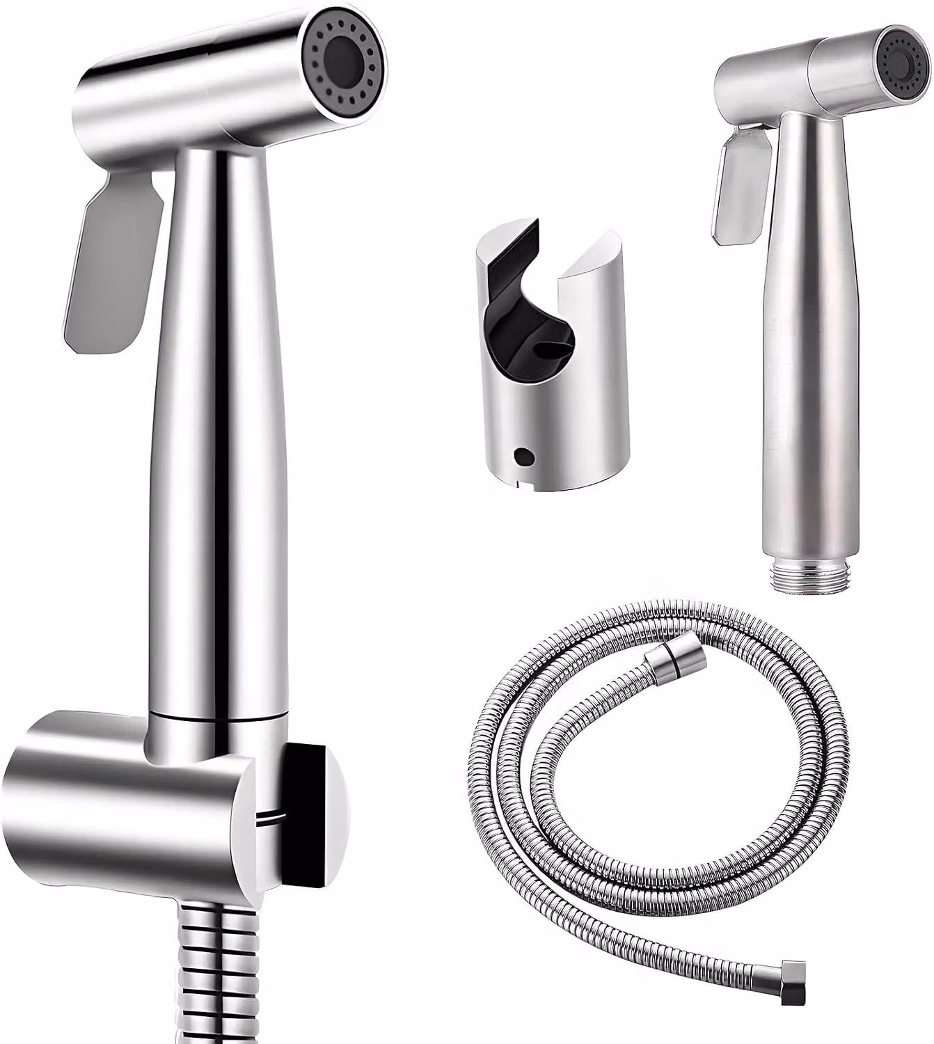 Doccia per bidet - Doccia manuale in acciaio inossidabile - Spruzzatore manuale - Bidet - Toilette - Tubo flessibile per doccia 1-5 metri e supporto - Spruzzatore per bidet da utilizzare con la toilette - Bagno
