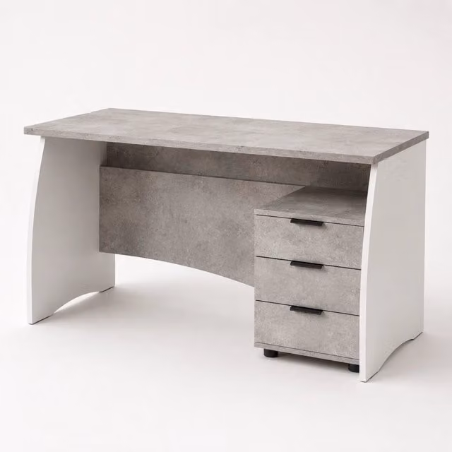 Scrivania moderna Arreditaly con mobile contenitore a 3 cassetti, Bianco e Grigio, L: 136 cm, P: 74 cm, H: 67 cm