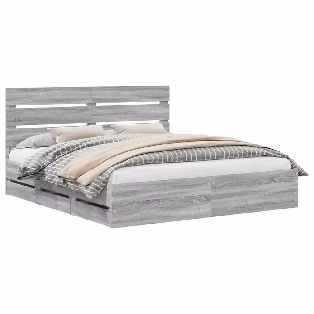 Struttura letto con cassetti vidaXL in legno grigio L 200 x P 200 x H 206 cm – 2