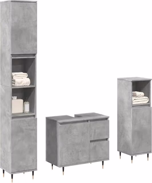 Set Mobili da Bagno 3 pz Grigio Cemento in Legno Multistrato 3324955