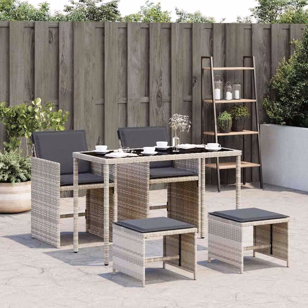 Set Pranzo da Giardino vidaXL in Polyrattan con Piano in Vetro e Cuscini, 5 Pezzi, Grigio Antracite