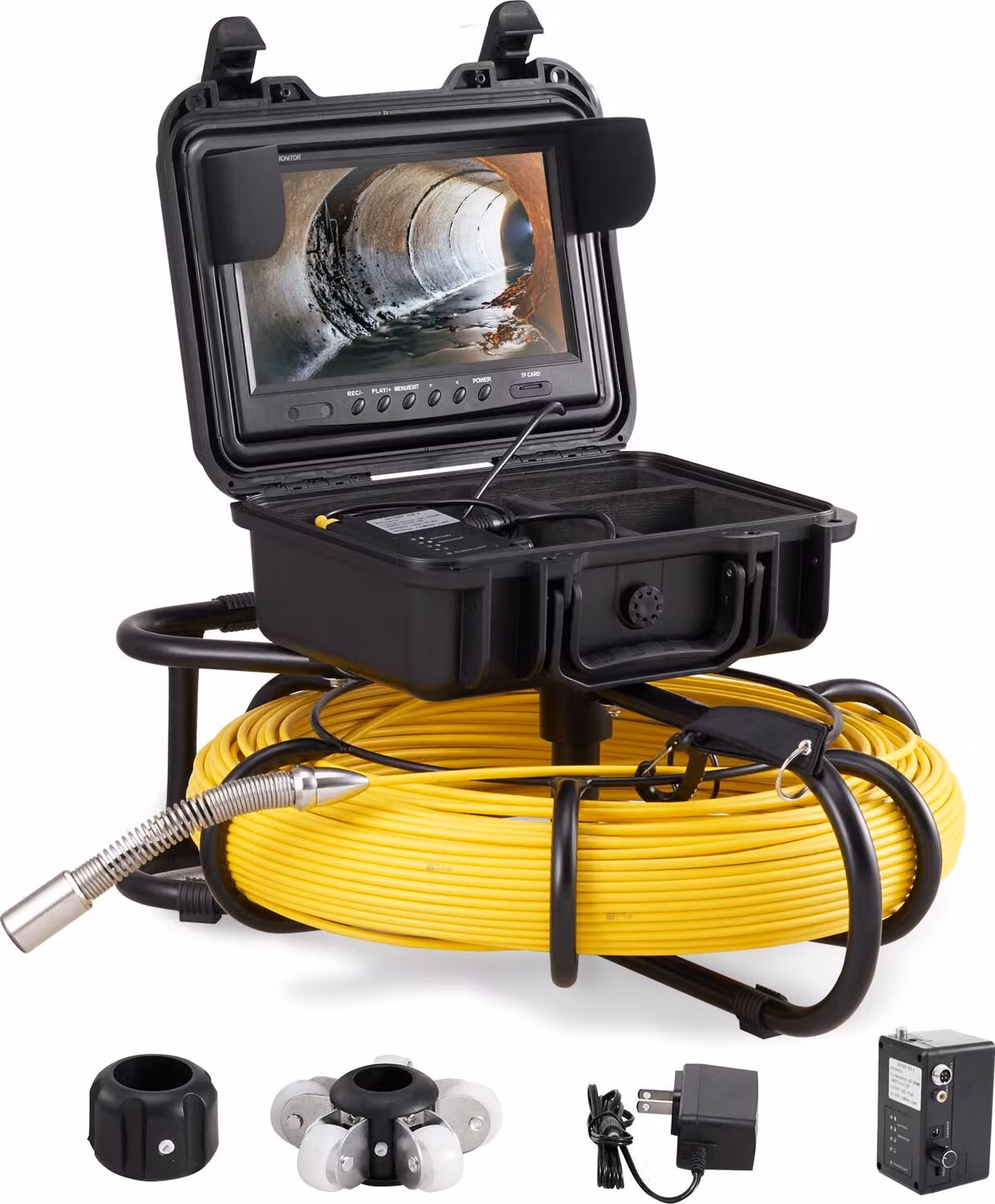 Telecamera per tubi Telecamera di ispezione per fognature Telecamera di ispezione per tubi con schermo da 9 pollici 720p Telecamera per tubi 393 ft