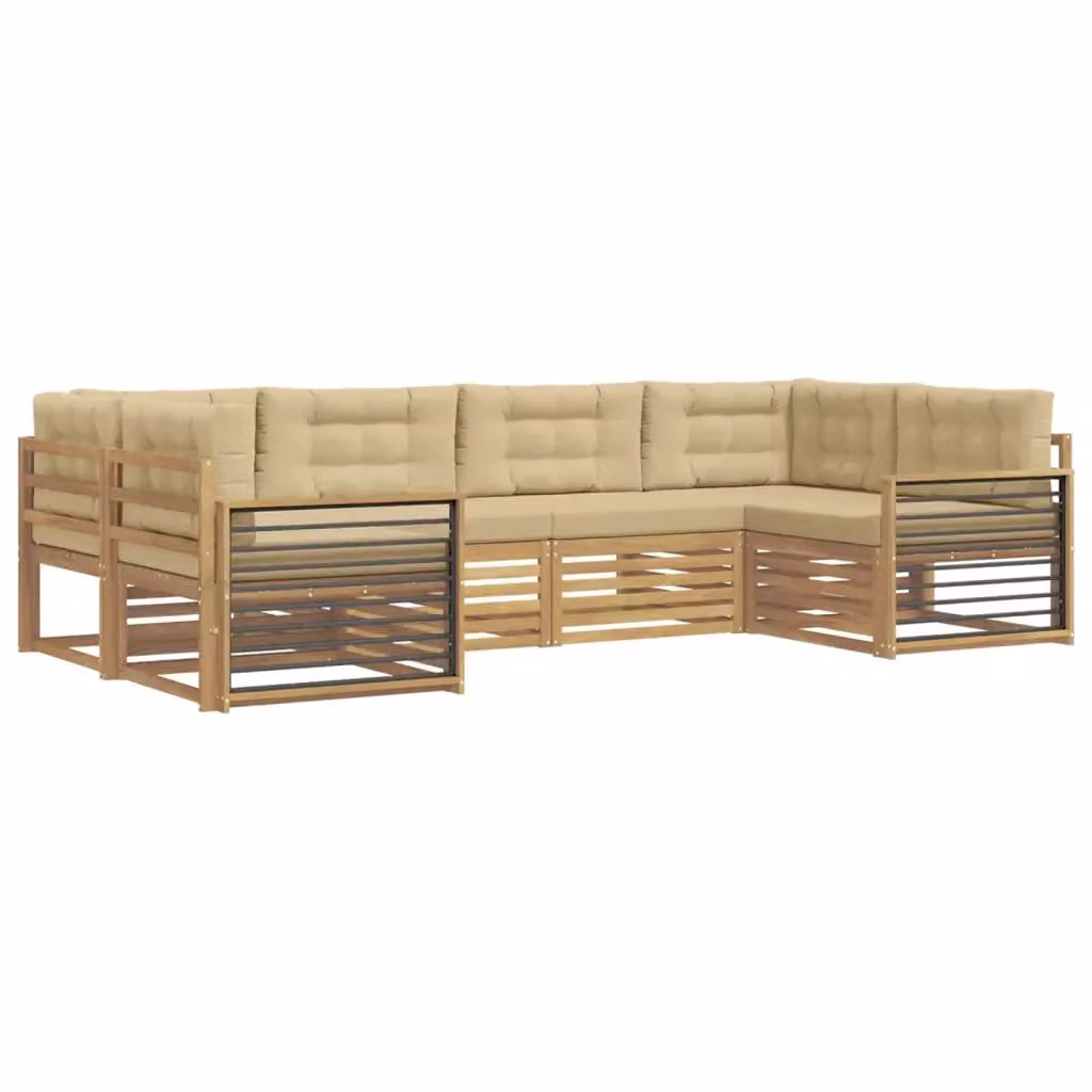 Set di divani da esterno a L vidaXL in legno di acacia con cuscini Bianco e Beige – 2