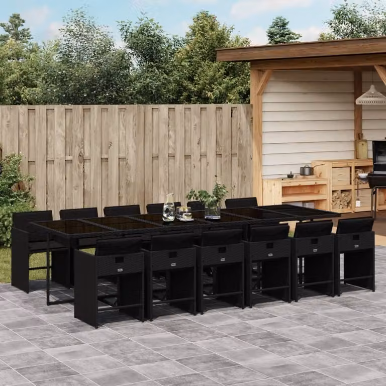 Maison Exclusive - Set da Pranzo da Giardino 13pz con Cuscini Nero in Polyrattan